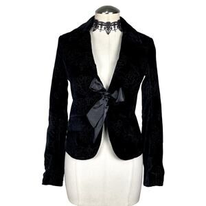 Vtg Y2K Old Navy Embroiered Whismigoth Dark Coquette Academia Blazer Jacket XS